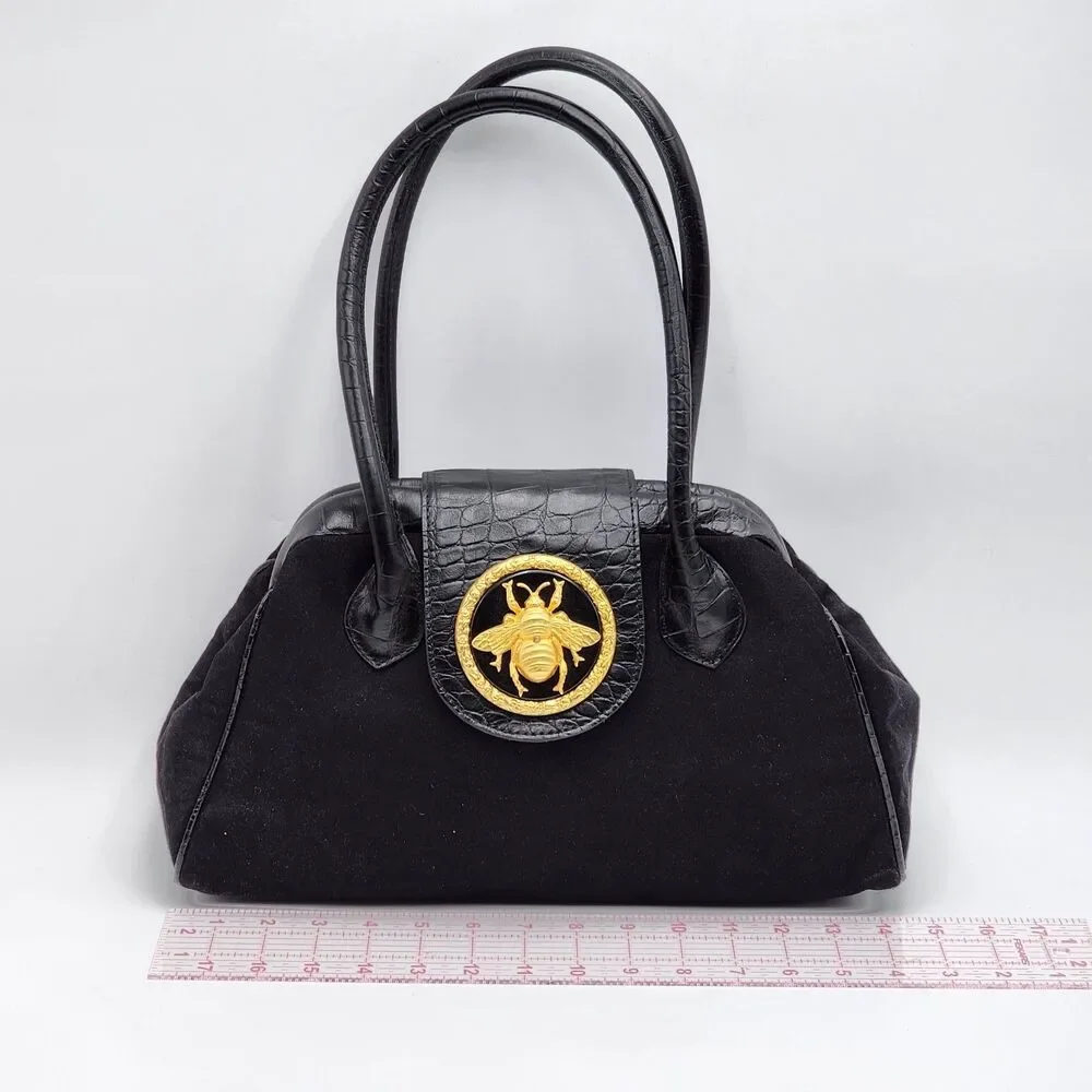 Bosom Buddy Bags Vintage Bumble Bee Medallion Hinge Doctor Bag Black Gold